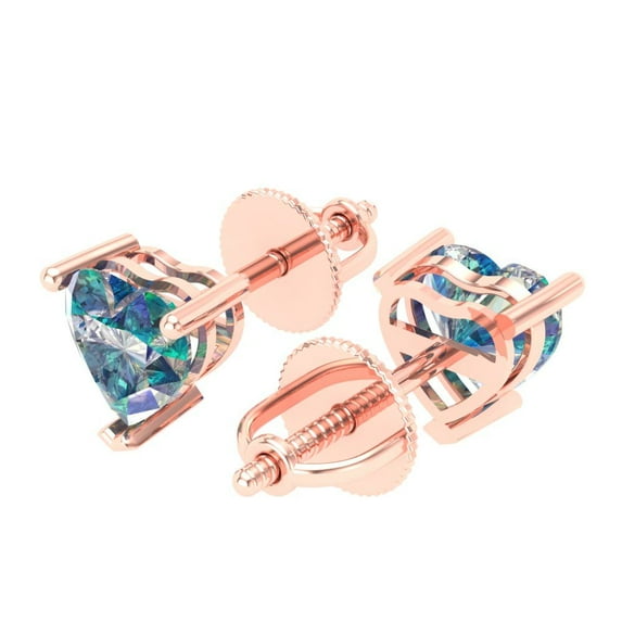 1.0 Ct Heart Cut Studs Blue Moissanite 18K Rose Solid Solid Gold Everyday Dainty Earrings Screw Back