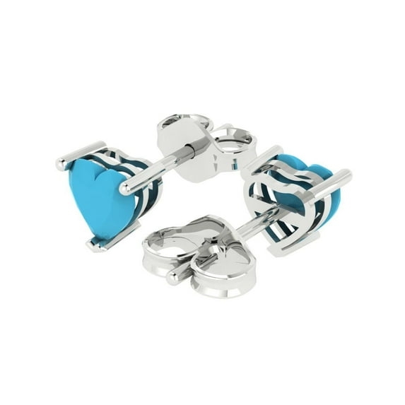 1.0 Ct Heart Cut Studs Blue Turquoise 18K White Solid Solid Gold Everyday Dainty Earrings Push Back