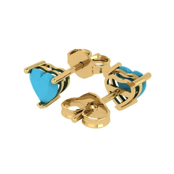 1.0 Ct Heart Cut Studs Blue Turquoise 18K Yellow Solid Solid Gold Everyday Dainty Earrings Push Back