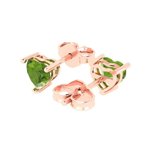 1.0 Ct Heart Cut Studs Green Natural Peridot 18K Rose Solid Solid Gold Everyday Dainty Earrings Push Back