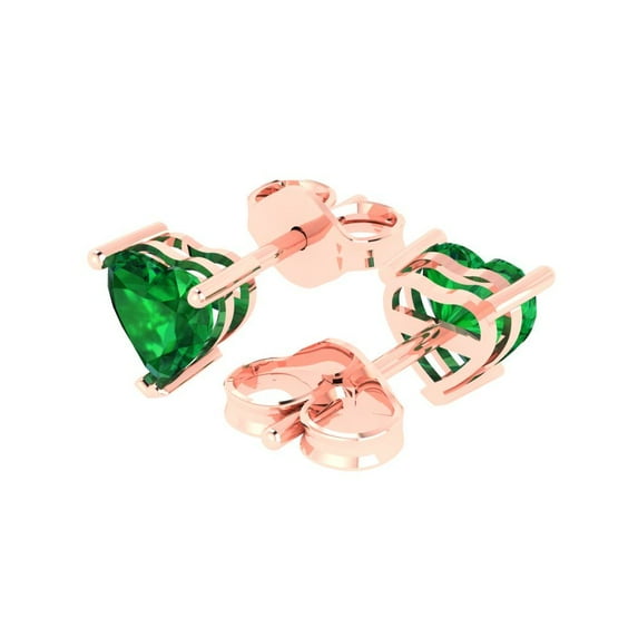 1.0 Ct Heart Cut Studs Green Emerald 14K Rose Solid Solid Gold Everyday Dainty Earrings Push Back