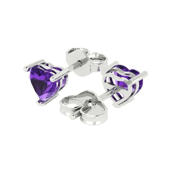 1.0 Ct Heart Cut Studs Purple Natural Amethyst 14K White Solid Solid Gold Everyday Dainty Earrings Push Back
