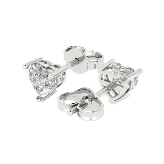 1.0 Ct Heart Cut Studs White Sapphire 14K White Solid Solid Gold Everyday Dainty Earrings Push Back