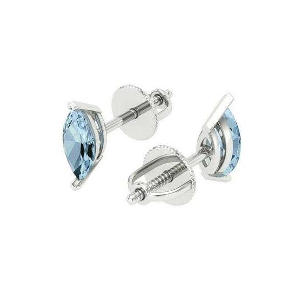 1.0 Ct Marquise Cut Studs Blue Natural Aquamarine 18K White Solid Solid Gold Everyday Dainty Earrings Push Back