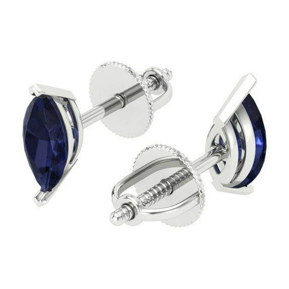 1.0 Ct Marquise Cut Studs Blue Sapphire 18K White Solid Solid Gold Everyday Dainty Earrings Push Back