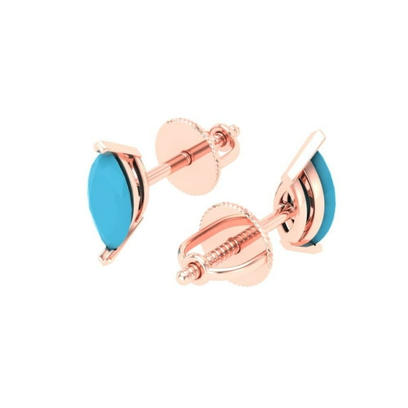 1.0 Ct Marquise Cut Studs Blue Turquoise 14K Rose Solid Solid Gold Everyday Dainty Earrings Push Back