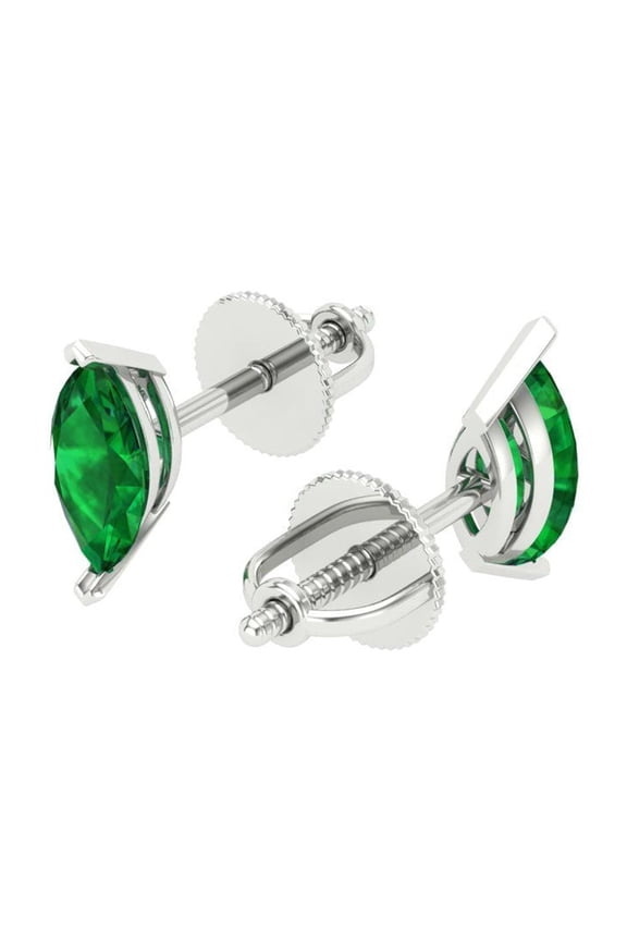 1.0 Ct Marquise Cut Studs Green Emerald 14K White Solid Solid Gold Everyday Dainty Earrings Push Back