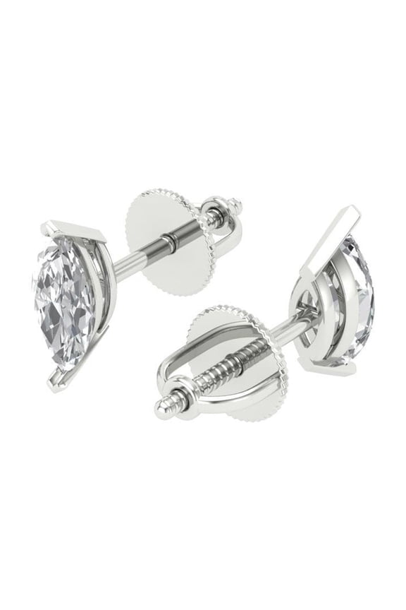 1.0 Ct Marquise Cut Studs White Sapphire 14K White Solid Solid Gold Everyday Dainty Earrings Push Back