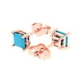 thumbnail image 1 of 1.0 Ct Princess Cut Studs Blue Turquoise 14K Rose Solid Solid Gold Everyday Dainty Earrings Push Back, 1 of 7