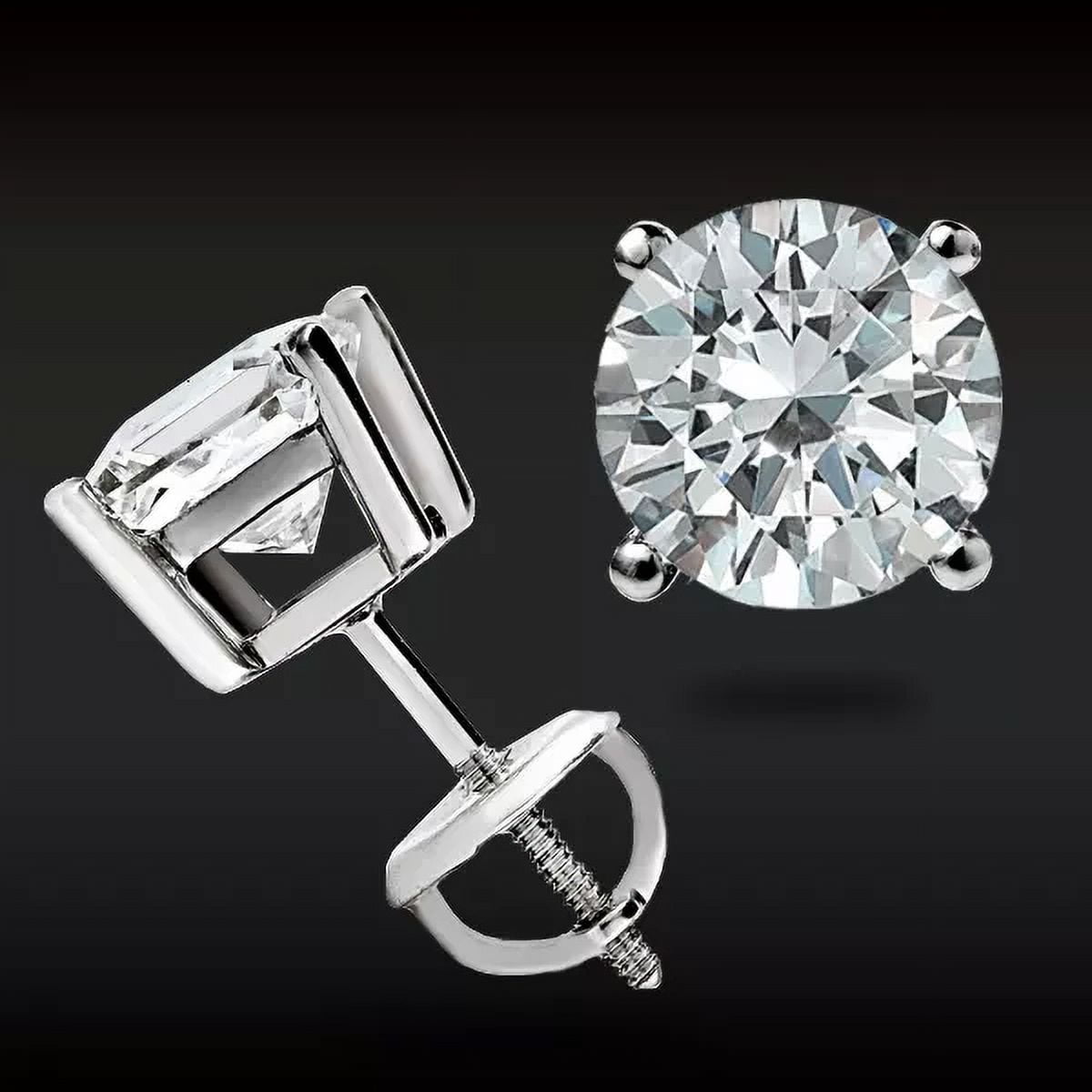 1.0 Ct Round Cut Simulated Diamond Stud Earrings crafted in 14k White Gold over Silver with a screw-back design