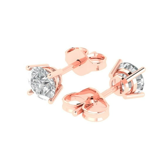 1.0 Ct Round Cut Studs Clear Moissanite 14K Rose Solid Solid Gold Everyday Dainty Earrings Push Back