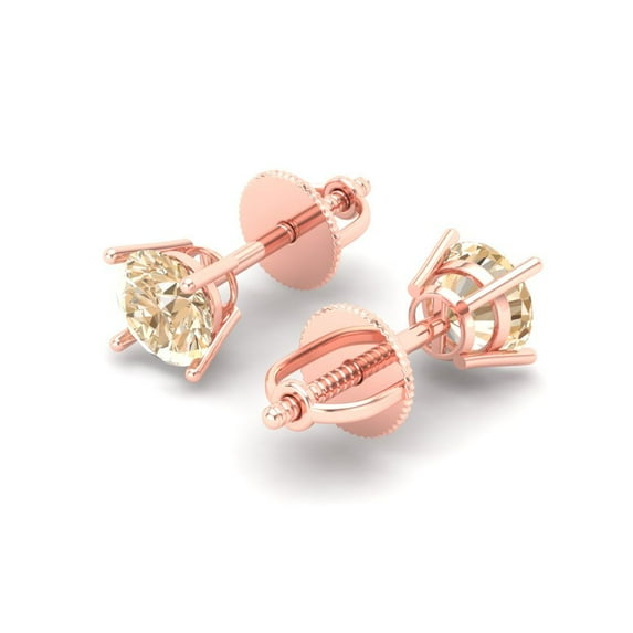 1.0 Ct Round Cut Studs Natural Morganite 18K Rose Solid Solid Gold Everyday Dainty Earrings Push Back