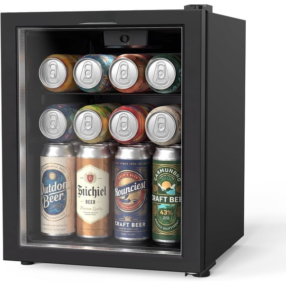 1.0 Cu.Ft. Beverage Refrigerator Cooler-46 Cans, Mini Fridge with Glass Door, Quiet Compressor, LED Light, 43-64?F Adjustable Temperature, Freestanding Small Fridge for Office and Bedroom