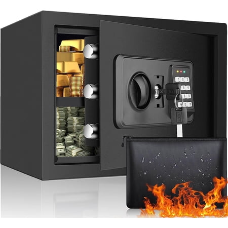 1.0 Cubic Safe Box Fireproof Waterproof with Digital Keypad Key, Anti-Theft Fireproof Safe with Fireproof Money Bag, Security Home Safe for Pistol Money Medicine Important Documents