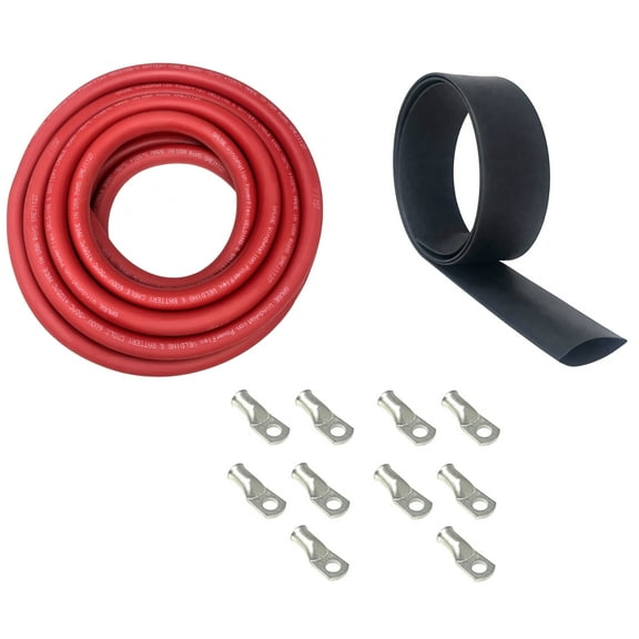 1/0-Gauge 10 ft. Red Welding Cable Kit Includes 10-Pieces of Cable Lugs and 3 ft. Heat Shrink Tubing