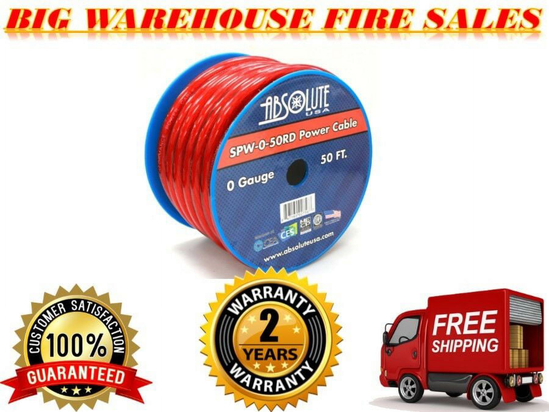 Absolute 1/0 Gauge 50 FT PRO Xtreme Twisted Power / Ground Battery Wire Cables Red