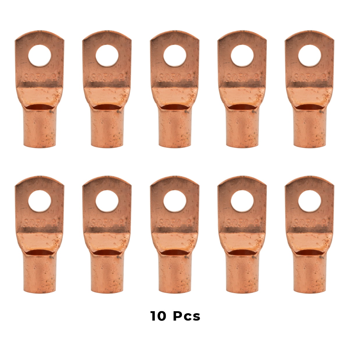 1/0 Gauge AWG Non-Insulated Pure Copper Lugs Ring Terminals Connectors 5/16" Inch Ring Size 10 Pack