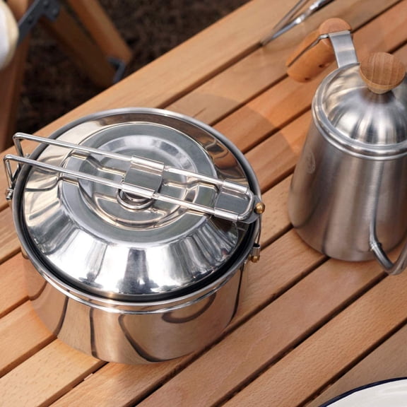 1.0 Liter Stainless Steel Camping Bowls with Locking Lid, Camping Cook Pot Folding Handle