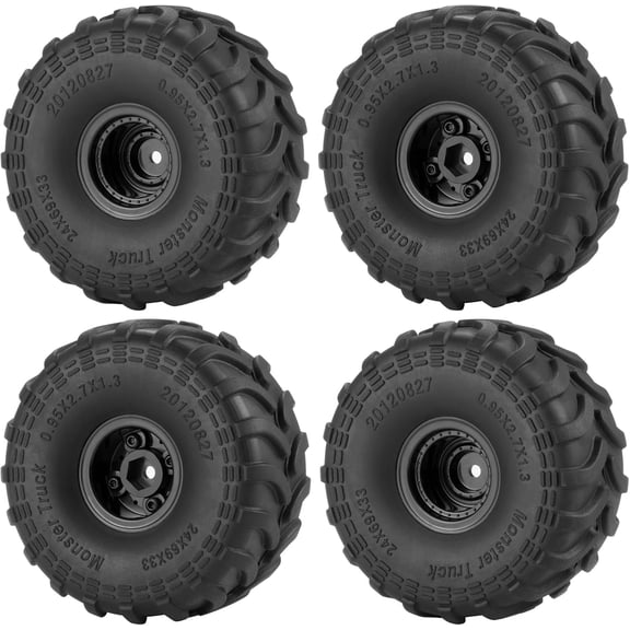 1.0" Wheel and Tire Set 4Pcs 69mm * 33mm Large Sticky Crawler Tires with Wheels for 1/18 TRX4M TFMS FCX24 1/24 Scale RC Crawler Car Axial SCX24 Upgrade Wheels