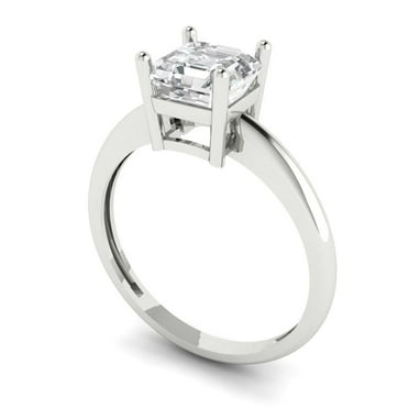 1.0 ct Brilliant Asscher Cut VVS1 White Sapphire 14k White Solid Gold Solitaire Wedding Bridal Anniversary Engagement Ring size 6.25