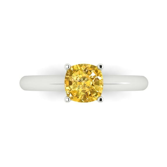 Solitaire Engagement Ring for Women - 1ct Simulated Yellow Diamond in 14K White Gold Promise Ring
