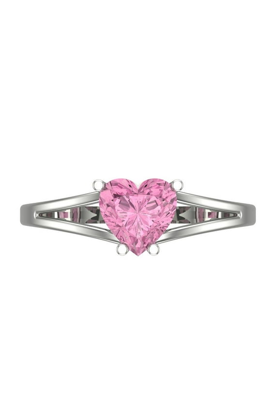 Solitaire Engagement Ring for Women - 1ct Simulated Pink Diamond in 18K White Gold Promise Ring