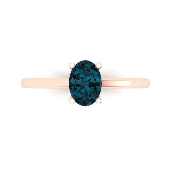 Solitaire Engagement Ring for Women - 1ct Natural London Blue Topaz in 14K Rose Gold Promise Ring