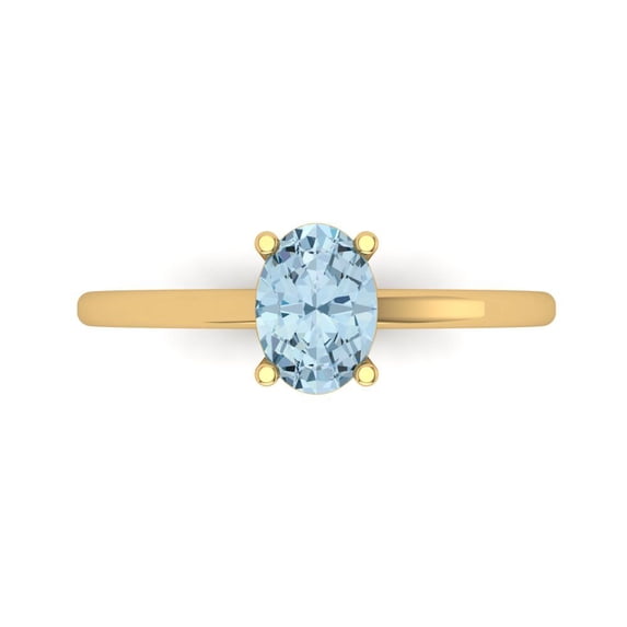 Solitaire Engagement Ring for Women - 1ct Natural Swiss Blue Topaz in 14K Yellow Gold Promise Ring