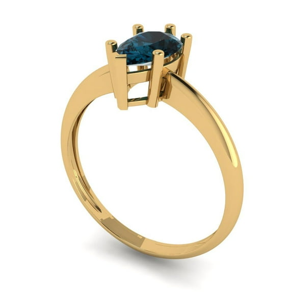 1.0ct pear cut natural london blue topaz 14k yellow gold Bridal Wedding Engagement Promise Anniversary Ring for Women size 5.25
