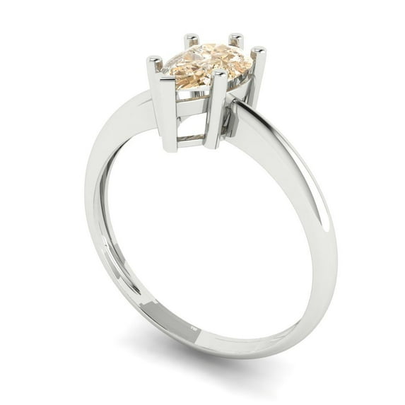 1.0 ct Brilliant Pear Cut VVS1 Natural Morganite 14k White Solid Gold Solitaire Wedding Bridal Anniversary Engagement Ring size 10.25