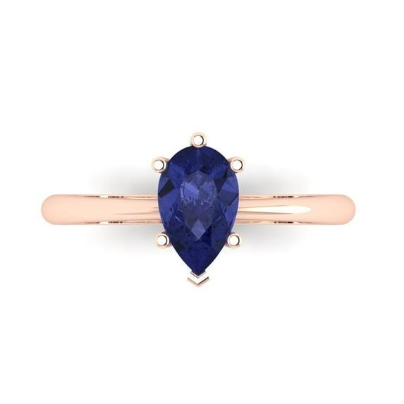 Solitaire Engagement Ring for Women - 1ct Simulated Tanzanite in 14K Rose Gold Promise Ring