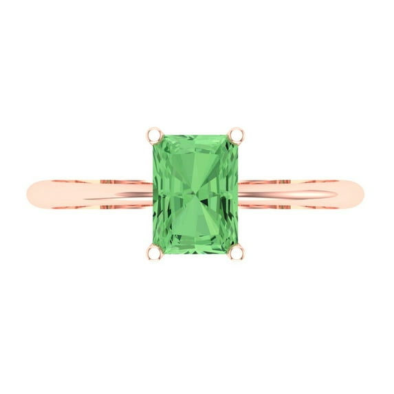 Solitaire Engagement Ring for Women - 1ct Simulated Green Diamond in 14K Rose Gold Promise Ring
