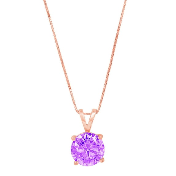 1.0 ct Brilliant Round Cut Solitaire Natural Amethyst 18K Rose Gold Pendant with 18" Chain