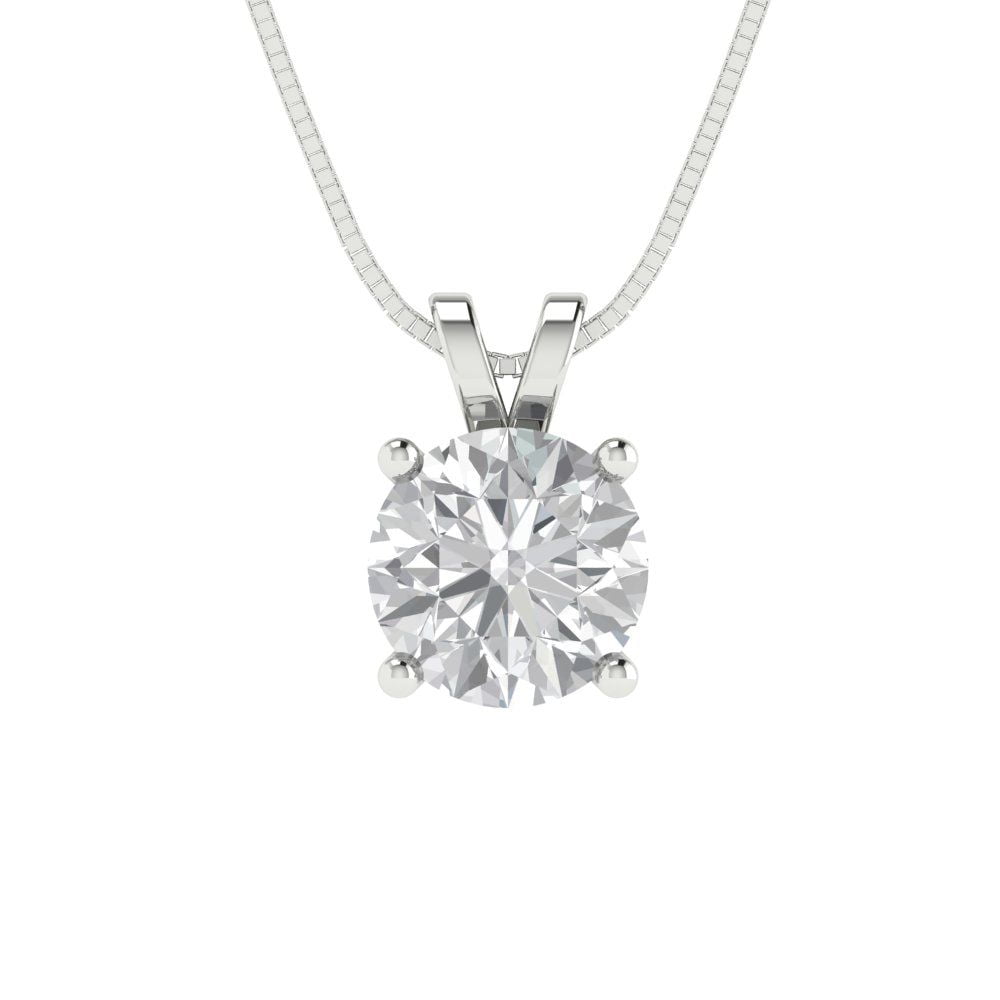 14K White Gold Solitaire Designer Pendant With 16" Chain, 1Ct VS GH