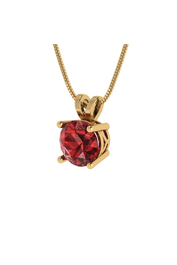 1.0 ct Brilliant Round Cut Solitaire Natural Garnet 14k Yellow Solid Gold Everyday Affordable Designer Necklace Pendant with 16" Chain