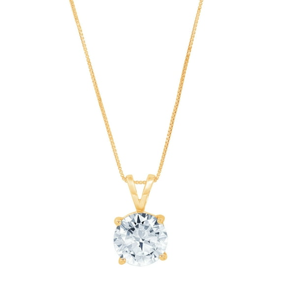 1.0 ct Brilliant Round Cut Solitaire Natural Swiss Blue Topaz 14k Yellow Gold Pendant with 18" Chain