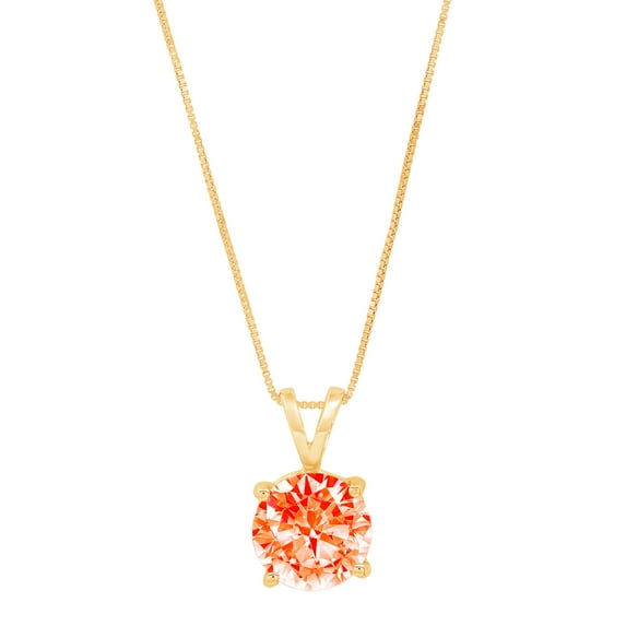 1.0 ct Brilliant Round Cut Solitaire Simulated Red Diamond 14k Yellow Gold Pendant with 18" Chain