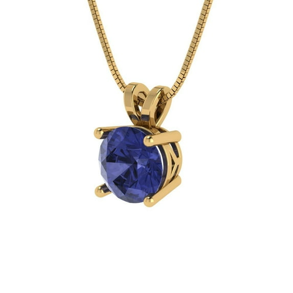 1.0 ct Brilliant Round Cut Solitaire Tanzanite 18K Yellow Solid Gold Everyday Affordable Designer Necklace Pendant with 16" Chain