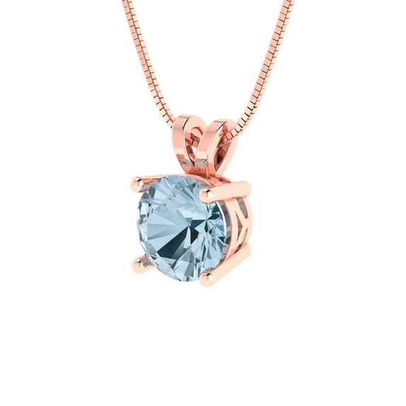 1 cctw Sky Blue Topaz Rose Gold Plated Pendant with 16" Box Chain (6.5mm, Round Cut)