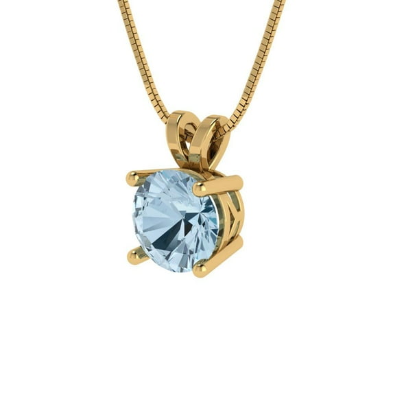 1 cctw Swiss Blue Topaz Yellow Gold Plated Pendant with 18" Box Chain (6.5mm, Round Cut)
