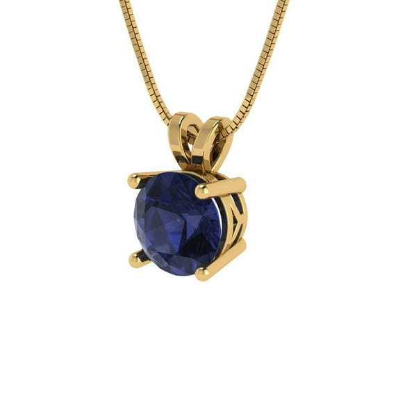 1 cctw Blue Sapphire Yellow Gold Plated Pendant with 16" Box Chain (6.5mm, Round Cut)