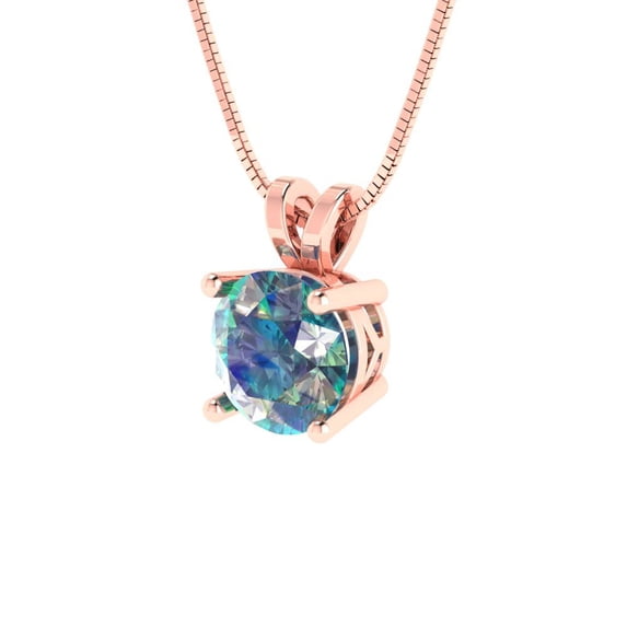 1.0 ct Brilliant Round Cut Solitaire VVS1 Genuine Blue Moissanite Solid 14k Pink Rose Solid Gold Everyday Affordable Designer Necklace Pendant with 16" Solid Gold Chain by Clara Pucci