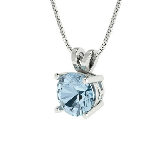 1.0 ct Brilliant Round Cut Solitaire VVS1 Genuine Blue Zircon Solid 14k White Solid Gold Everyday Affordable Designer Necklace Pendant with 18" Solid Gold Chain by Clara Pucci