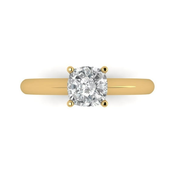 Clara Pucci 14K Yellow Gold Solid Gold Clear Solitaire Anniversary Ring for Women - 1 cttw Cushion Cut