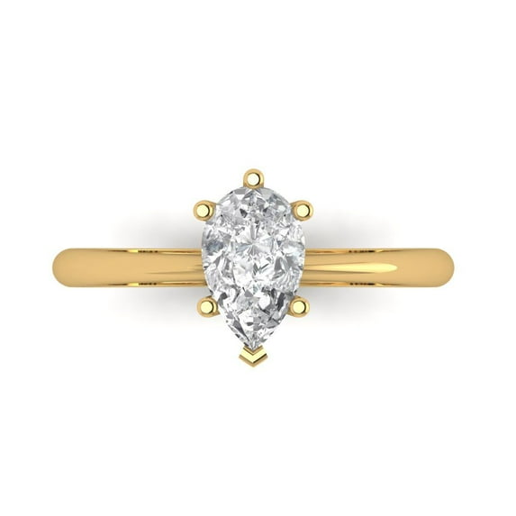 Clara Pucci 14K Yellow Gold Solid Gold Clear Solitaire Anniversary Ring for Women - 1 cttw Pear Cut
