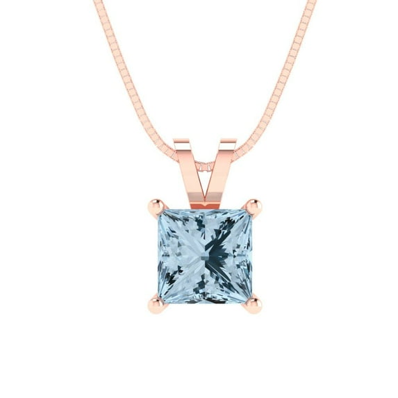 1 cctw Simulated Blue Diamond Rose Gold Plated Pendant with 18" Box Chain (5.5mm, Princess Cut)