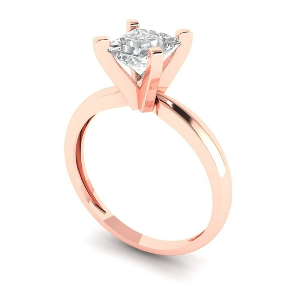 1.0 ct princess cut clear Zircon 18k rose gold Bridal Wedding Engagement Promise Anniversary Ring for Women size 4.25