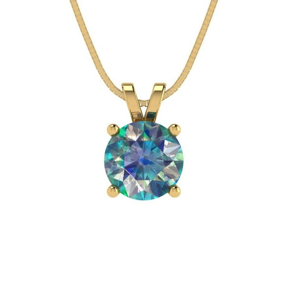 1 cctw Blue Moissanite Yellow Gold Plated Pendant with 16" Box Chain (6.5mm, Round Cut)