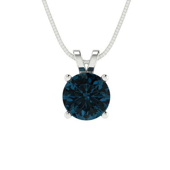 1.0 ct round cut natural london blue topaz 14k white hypoallergenic Solid gold Designer Everyday Affordable Dainty Necklace Pendant + 18" hypoallergenic Solid gold chain