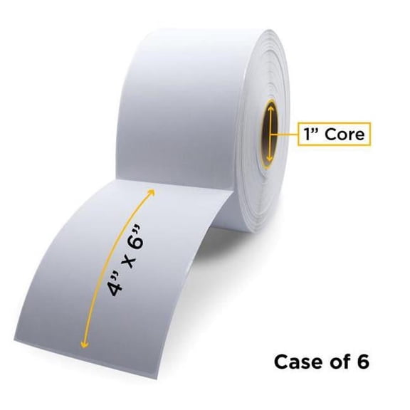 1.0 in. ID x 5.0 in. Max OD Non-OEM New Direct Thermal Label Roll for Desktop Barcode Printers, White - 4 x 6 in. - Case of 6